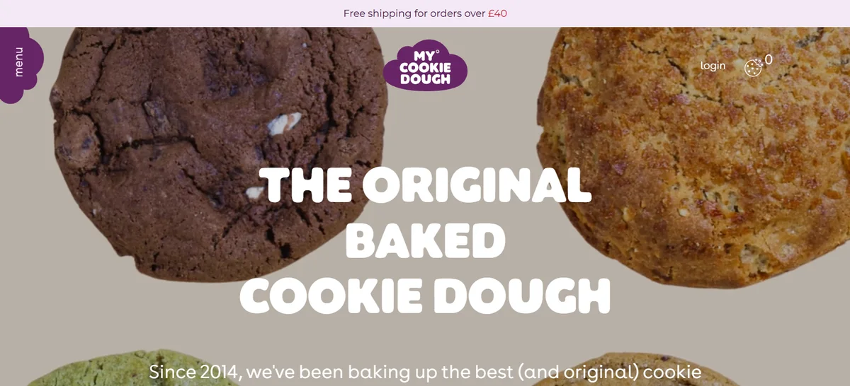 My Cookie Dough ecommerce website home page: the original baked cookie dough