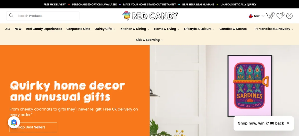 Red Candy ecommerce website for quirky home decor and unusual gifts